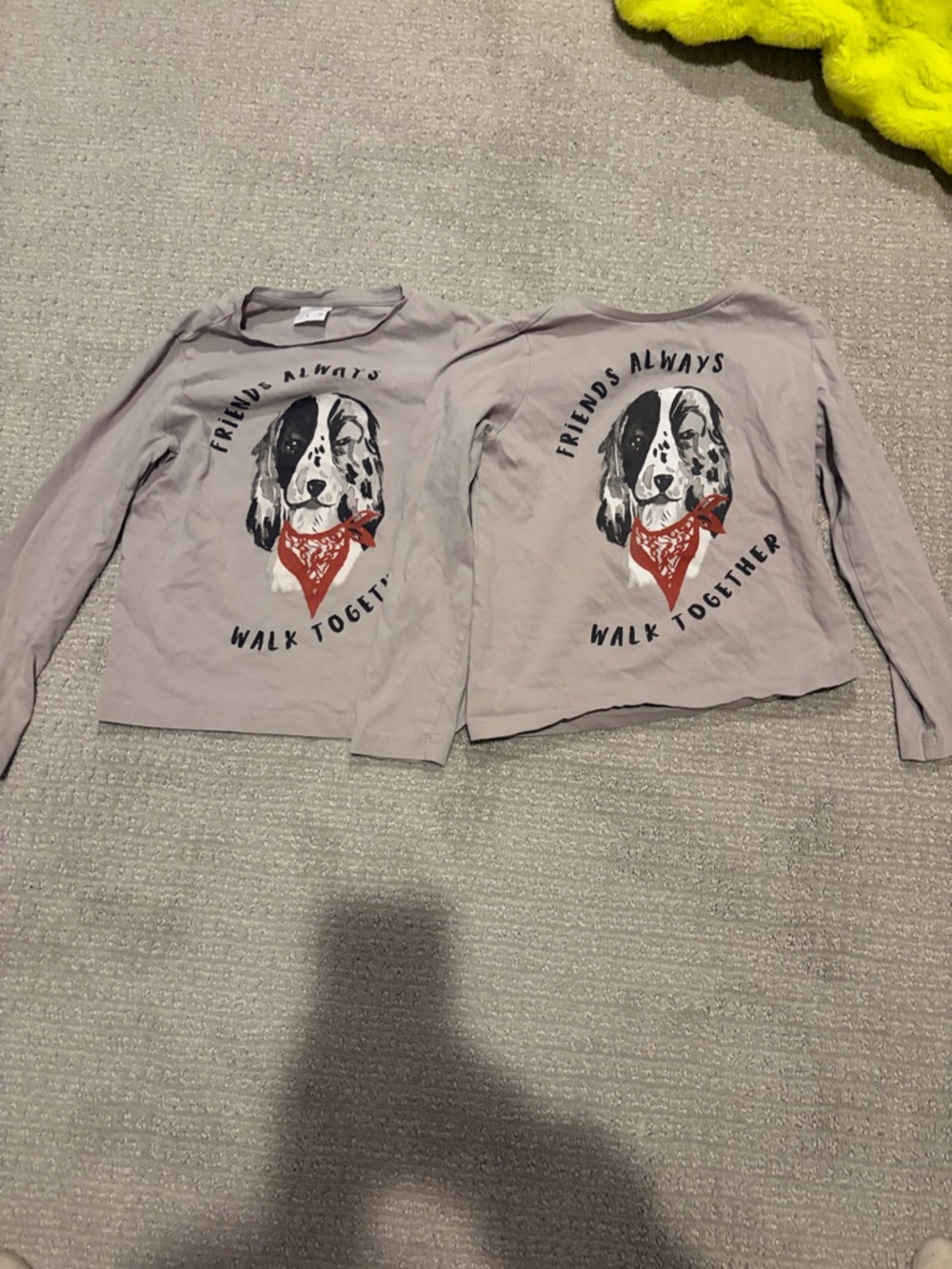 Zara Kids Beige Long-Sleeve Matching Dog Print Tops with Red Bandana